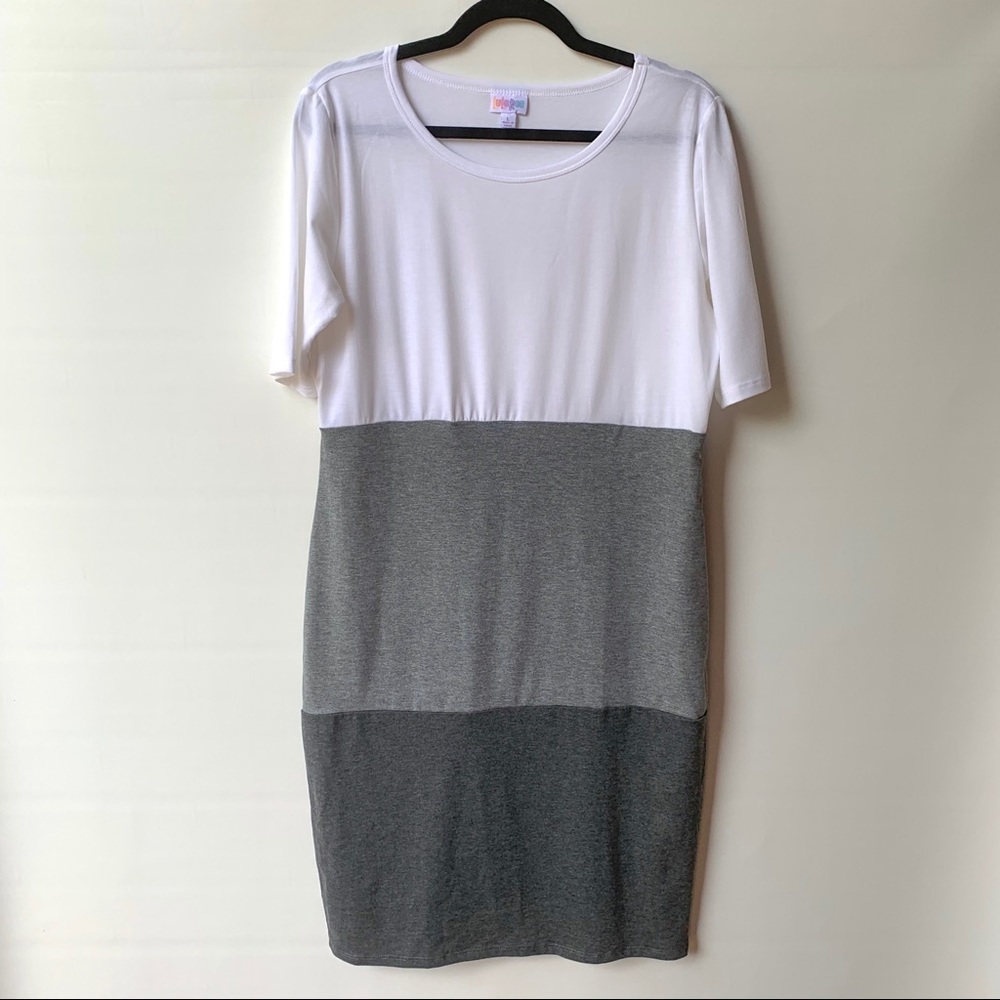 White and Gray Color Block LuLaRoe Julia Dress